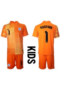 Fotbalové Dres Anglie Jordan Pickford #1 Brankářské Dětské Venkovní Oblečení MS 2022 Krátký Rukáv (+ trenýrky)